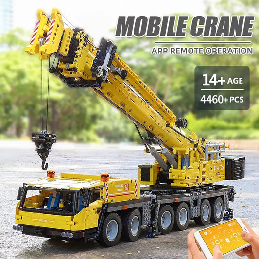 (B) Mould King 17013 GMK Crane Mobile Construction Vehicle Building Blocks Kits, MOC Building Bricks Set, Gift Toy for Kids Aged 8+ /Adult Building Bricks Lego Technic (4460 Pieces with Motor/APP Remote Control)