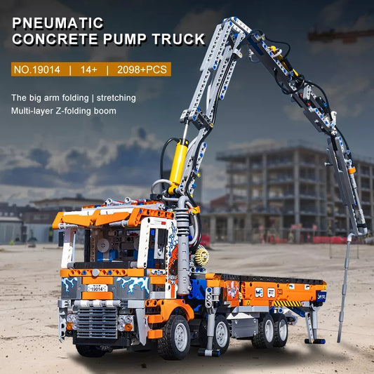 Mould King 19014 Technic Pneumatic Concrete Pump Truck Building Bricks Set, Heavy Duty MOC Tow Truck Building Block Model, Crane Toy Gift for Adults/Children Aged 8+, 2098+ Pieces