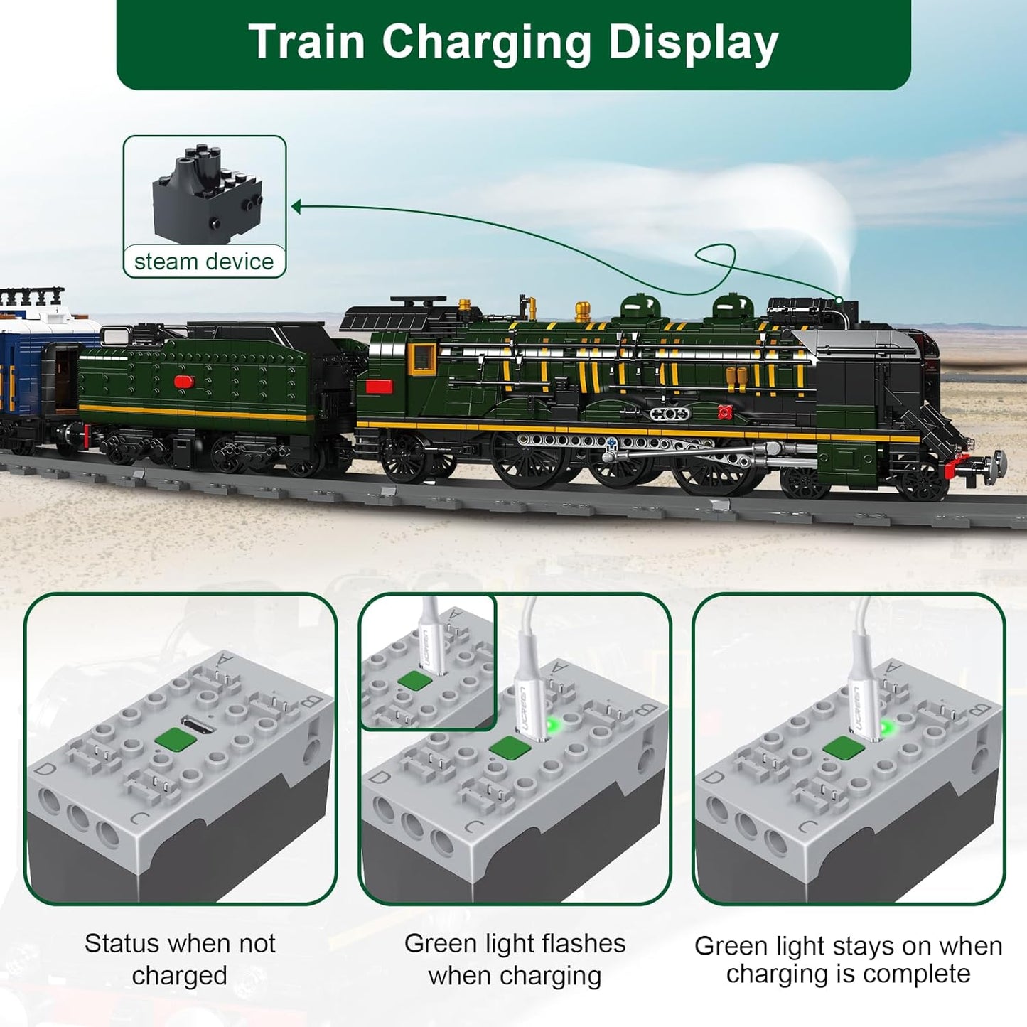 Mould King 12025 Train Building Bricks Toy, MOC Oriental Express Steam Locomotive Lighting Train Building Blocks Set with LED Light, RC Control Train with Motors and Tracks, Gift for Adult/Kids Aged 8+ (3898+ Pieces)