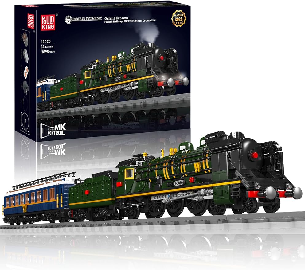 Mould King 12025 Train Building Bricks Toy, MOC Oriental Express Steam Locomotive Lighting Train Building Blocks Set with LED Light, RC Control Train with Motors and Tracks, Gift for Adult/Kids Aged 8+ (3898+ Pieces)