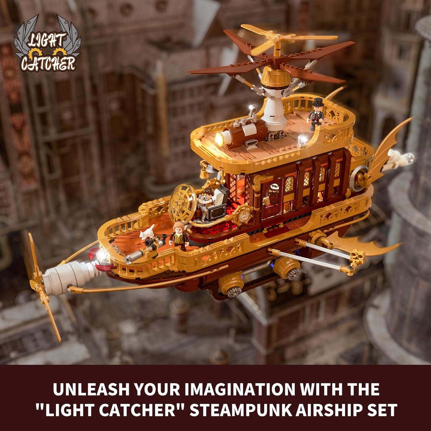 FUNWHOLE F9014 “Light Catcher” Steampunk Airship - Fantasy Construction Building Bricks Set Gift for Adults, Boys and Girls (1641 PCs)