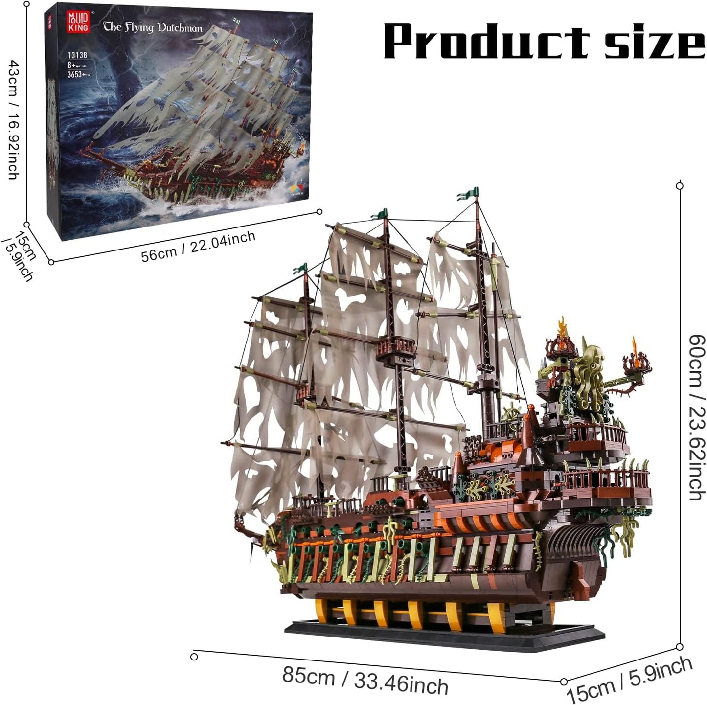 (C) Mould King 13138 Large Pirates Ship Model Building Bricks Set, MOC Flying Dutchman Building Blocks Pirate Ship Construction Set to Build, Toy Gift for Kids Aged 8+/Adult Collections Building Bricks Enthusiasts (3653+PCs)