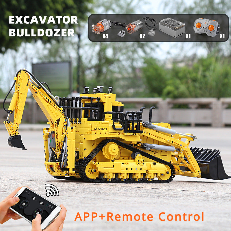 (C) Mould King 17023 Excavator and Bulldozer 2 in 1, Pneumatic RC Bulldozer Building Bricks Set, APP Remote Control Construction Vehicles Model with Motors, Gift Toy for Kids and Adults Aged 14+, 3963+ Pieces