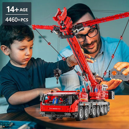 (B) Mould King 17013 GMK Crane Mobile Construction Vehicle Building Blocks Kits, MOC Building Bricks Set, Gift Toy for Kids Aged 8+ /Adult Building Bricks Lego Technic (4460 Pieces with Motor/APP Remote Control)