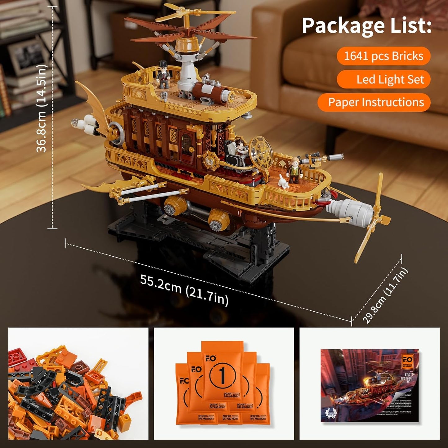 FUNWHOLE F9014 “Light Catcher” Steampunk Airship - Fantasy Construction Building Bricks Set Gift for Adults, Boys and Girls (1641 PCs)