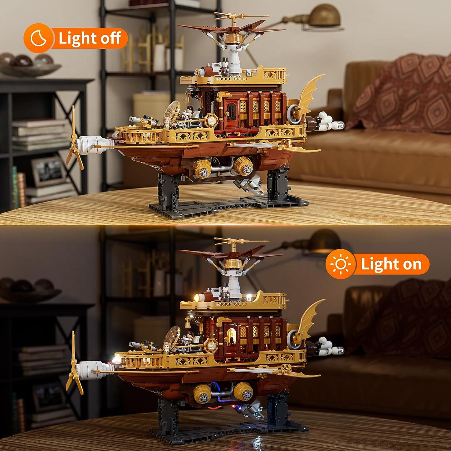 FUNWHOLE F9014 “Light Catcher” Steampunk Airship - Fantasy Construction Building Bricks Set Gift for Adults, Boys and Girls (1641 PCs)