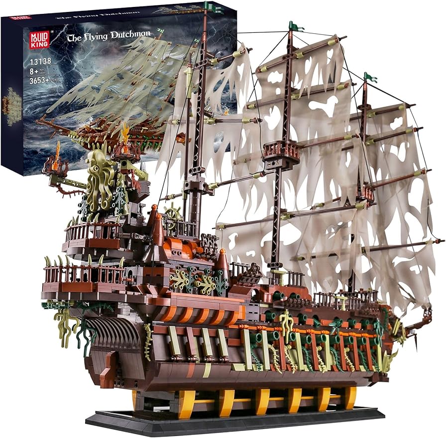 (C) Mould King 13138 Large Pirates Ship Model Building Bricks Set, MOC Flying Dutchman Building Blocks Pirate Ship Construction Set to Build, Toy Gift for Kids Aged 8+/Adult Collections Building Bricks Enthusiasts (3653+PCs)