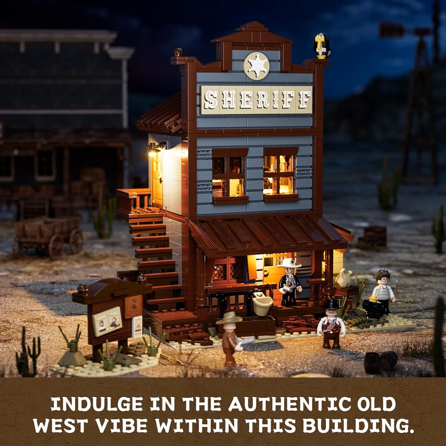 FUNWHOLE F9026 Sheriff's-Office Lighting Building-Bricks Set - The Old Wild West Sheriff's Office LED Light Construction Building Toy Set, for Adults and Teens (1240+ PCs)