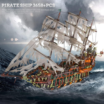 (C) Mould King 13138 Large Pirates Ship Model Building Bricks Set, MOC Flying Dutchman Building Blocks Pirate Ship Construction Set to Build, Toy Gift for Kids Aged 8+/Adult Collections Building Bricks Enthusiasts (3653+PCs)