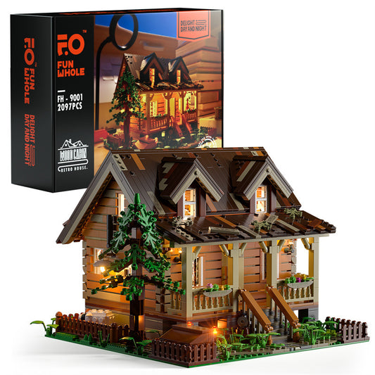 (A) FUNWHOLE FH9001 Forest Log Cabin Building Bricks with LED Lighting, Building Block Toy Gift, Universal Compatible with Other Brands, (2097+ PCs)