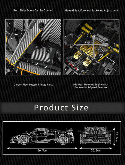 (A) Mould King 13182 Carbon Fibre Pagani Sports Car Building Blocks Set for Adults and Kids, 1:8 Scale Realistic Supercar with Authentic Features, Racing Car Building Toy, Racecar Collection Building Bricks Toy, Gift for Boys Aged 14+, 4802+ PCs