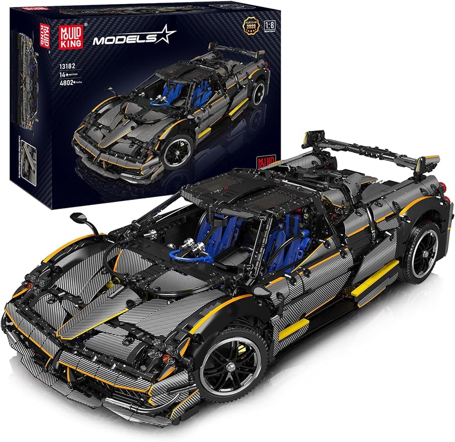 (A) Mould King 13182 Carbon Fibre Pagani Sports Car Building Blocks Set for Adults and Kids, 1:8 Scale Realistic Supercar with Authentic Features, Racing Car Building Toy, Racecar Collection Building Bricks Toy, Gift for Boys Aged 14+, 4802+ PCs